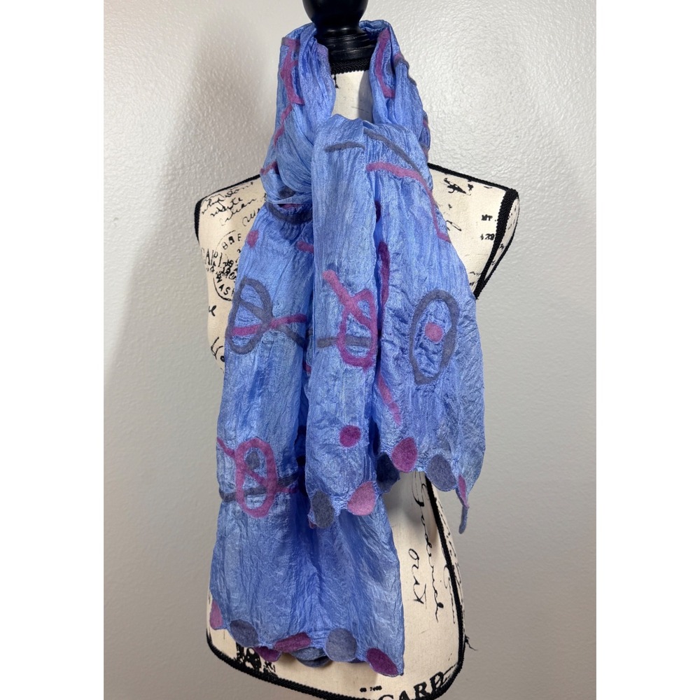 Scarf Women's Silk Blue Silk Nuno Felt Abstract Geometric Art Wearable